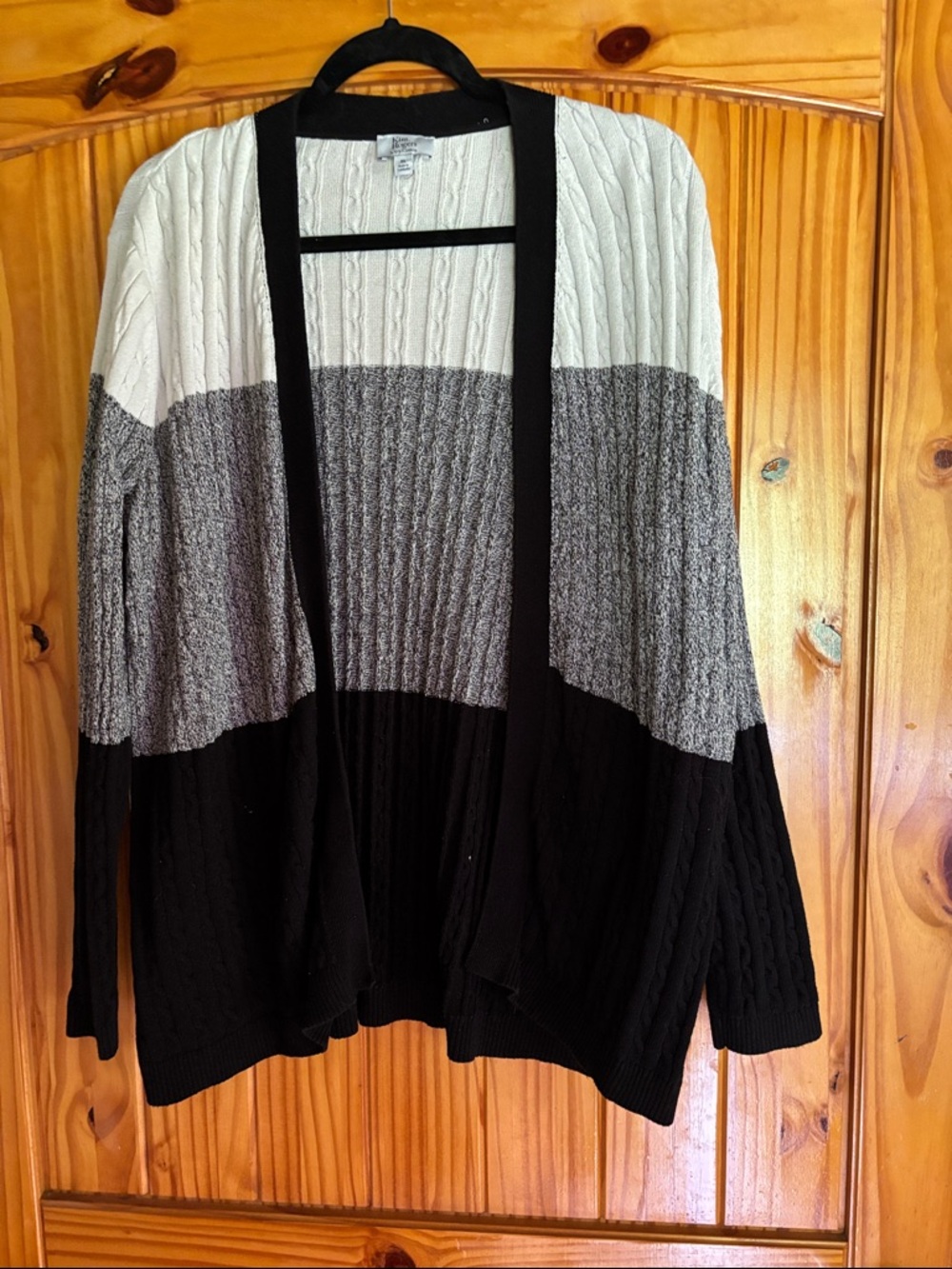 Kim Rogers Black, Gray & Cream Open Cable Knit Cardigan